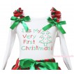 Christmas White Tank Top Red White Green Dots Ruffles Kelly Green Bow & Sparkle Rhinestone It's My Very First Christmas Print TB1373